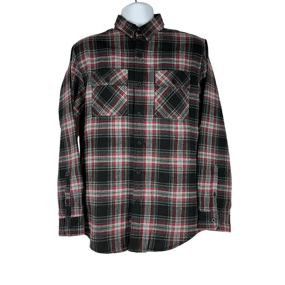 Burnside Mens Plaid Flannel Shirt Medium Black Red Check Button Down Long Sleeve - Picture 1 of 5